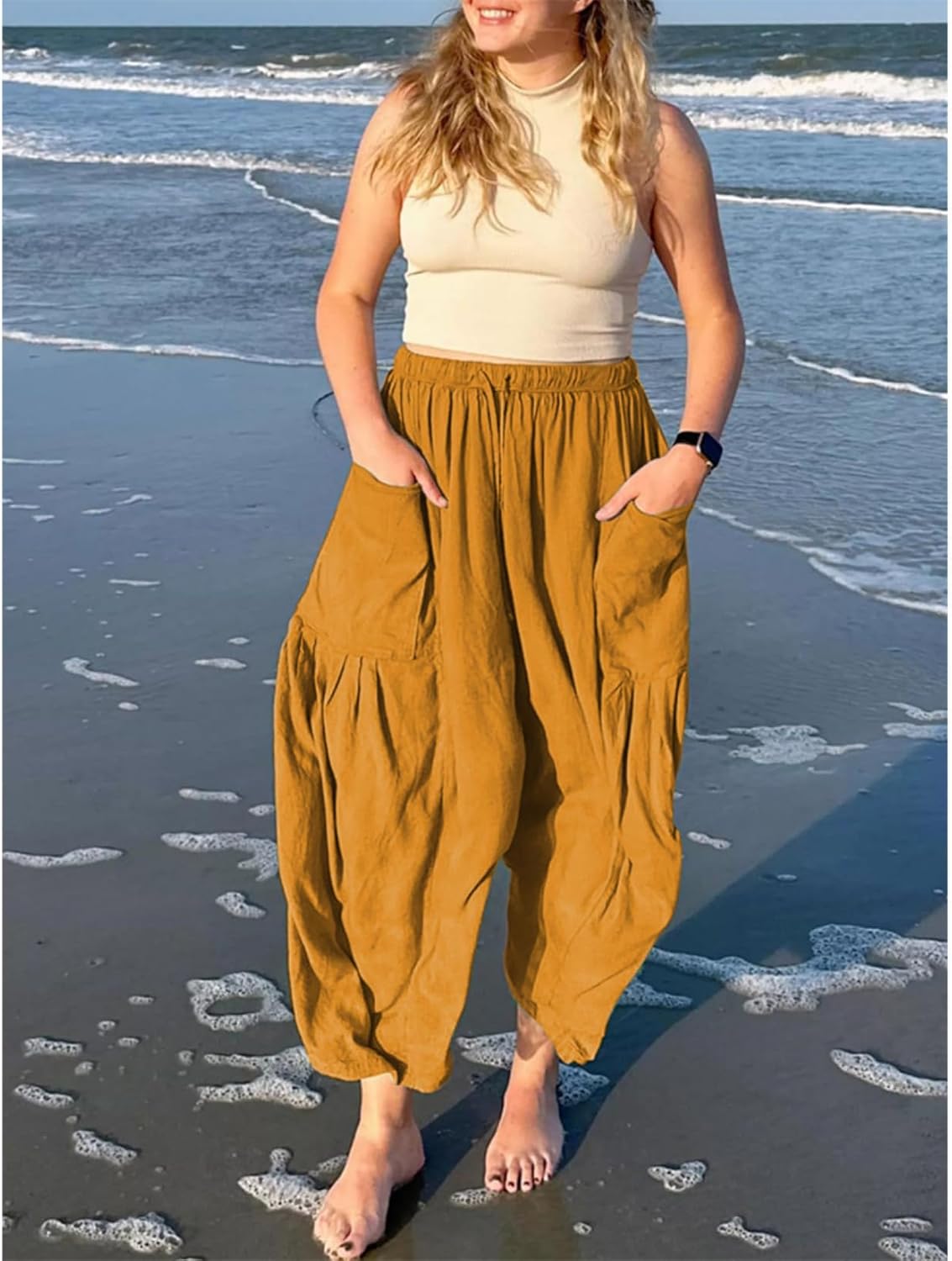 LIZALIG Women's Summer Wide Leg Pants Casual Soft Loose Fit Beach Vacation Pants with Pockets for Daily Wear - Image 3