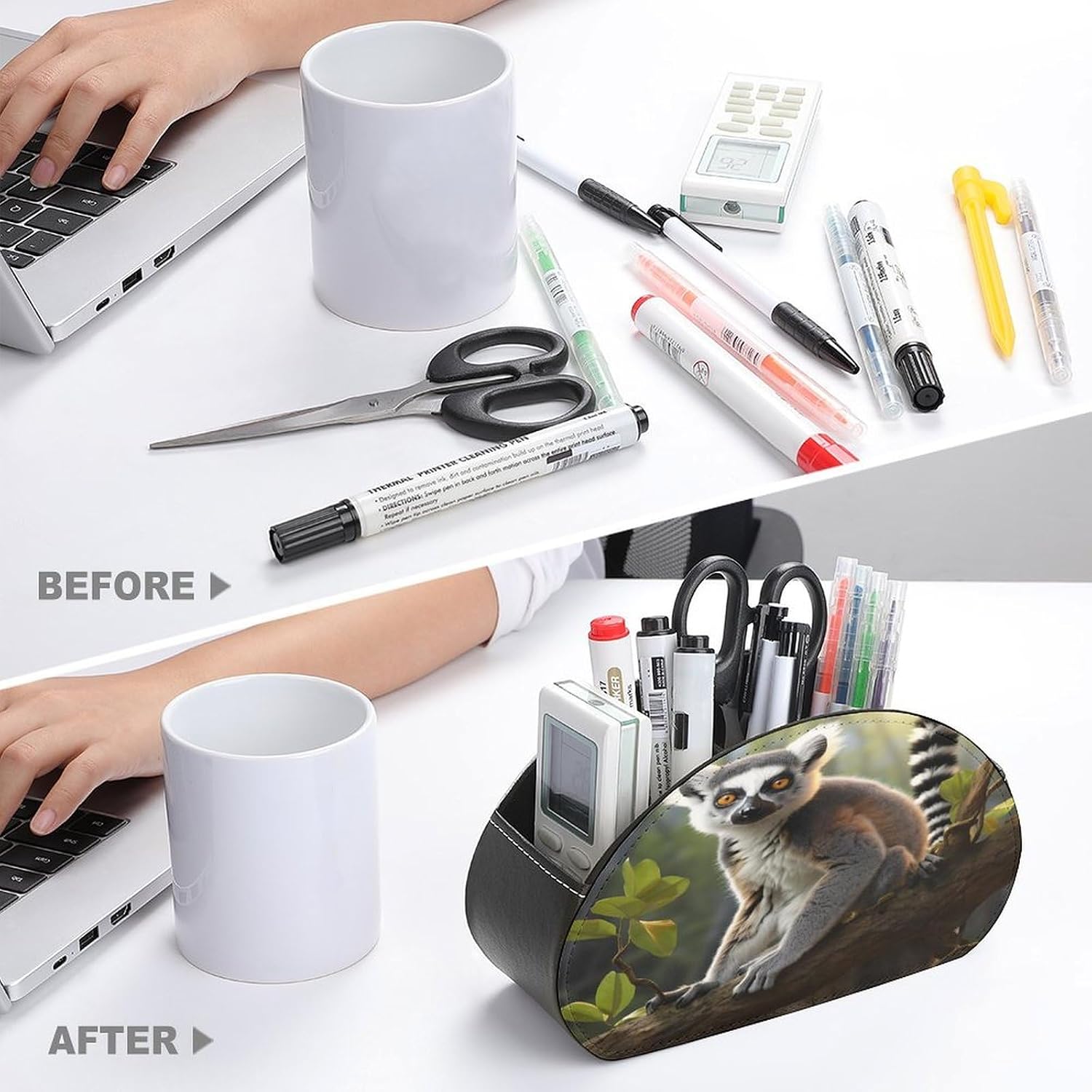 Ringtailed Lemur PU Leather Remote Control Holder with 5 Compartments image 3