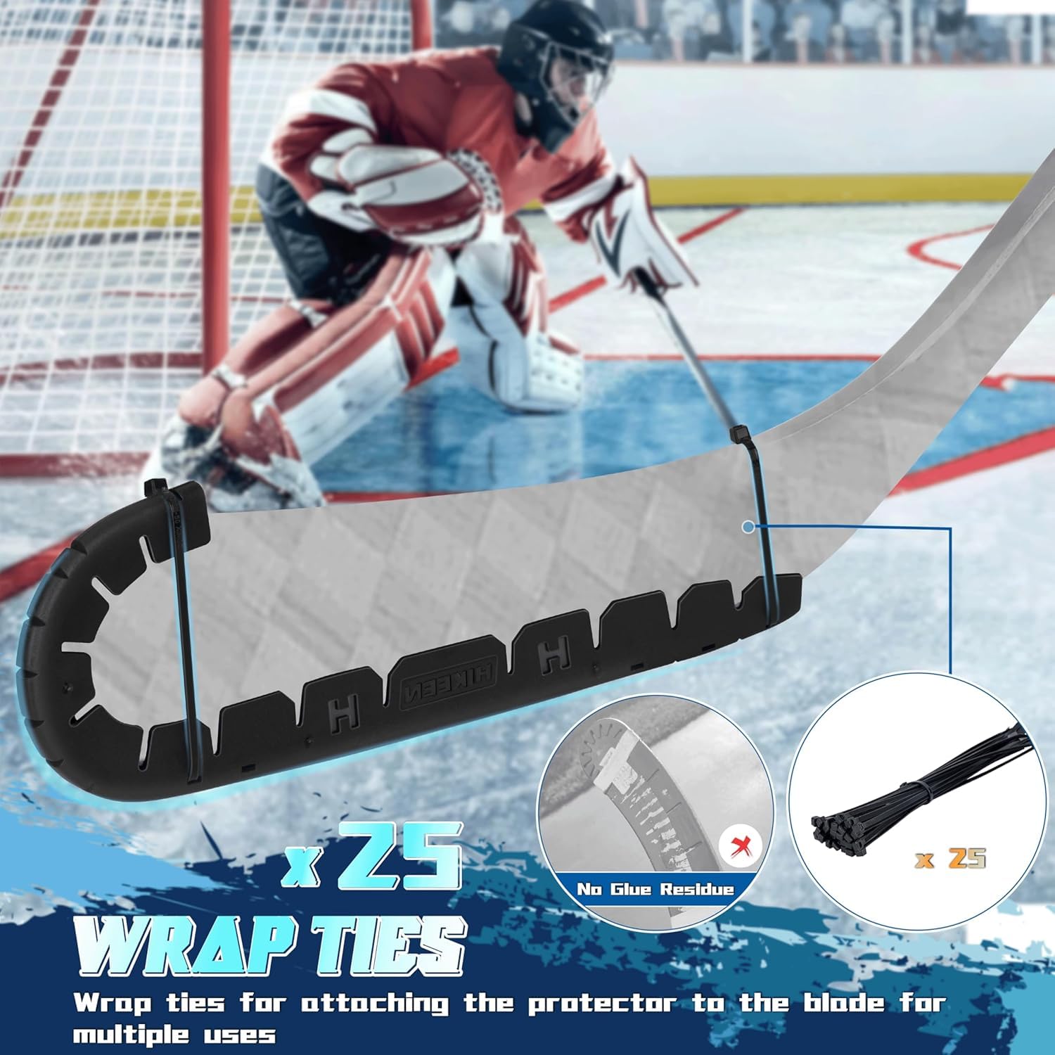 BOOSTEADY Protector de hoja con 25 lazos envolventes, protector de hoja de hockey resistente al desgaste para entrenamiento fuera del hielo, hockey callejero, hockey sobre hielo universal, apto para