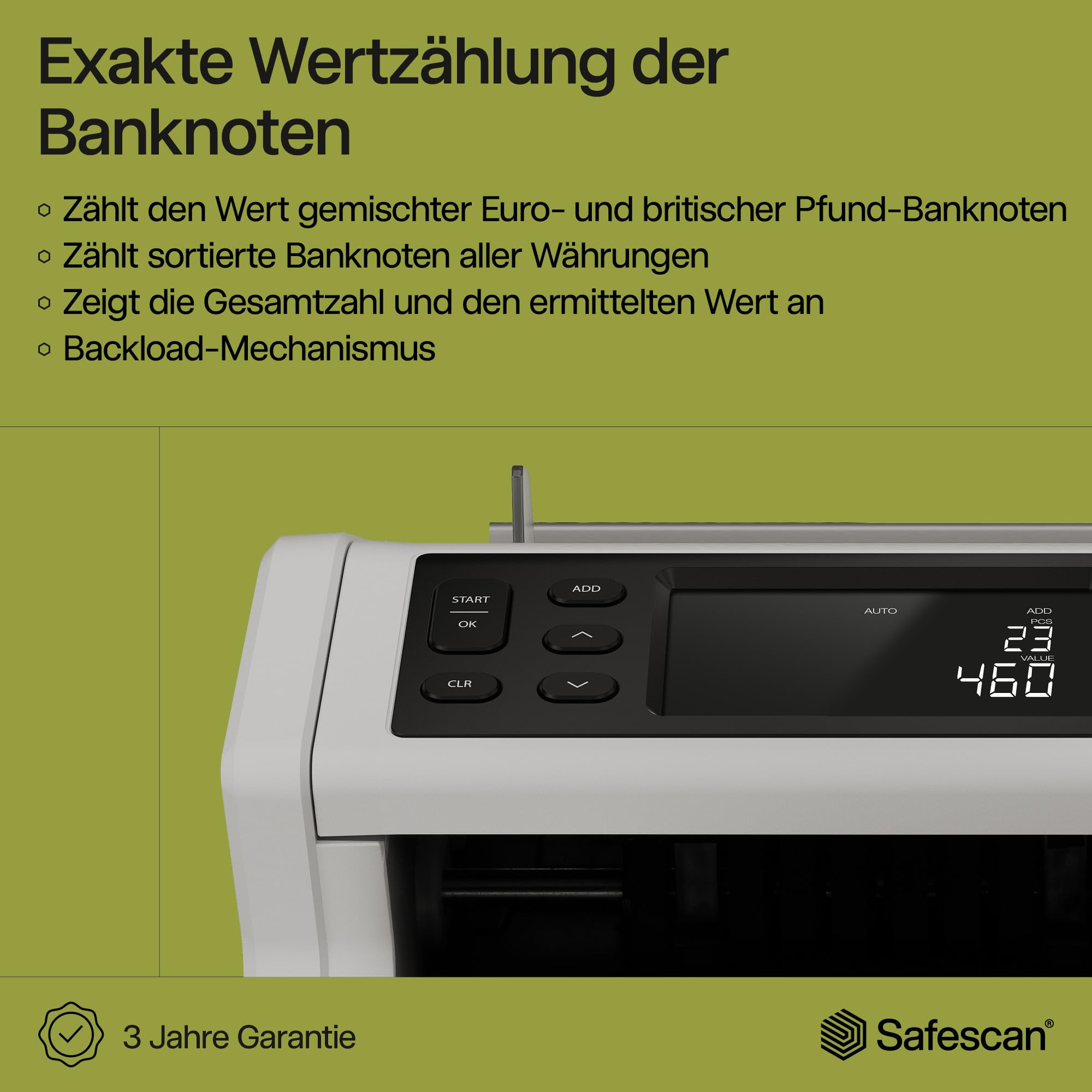 Safescan 2265 Geldzählmaschine, Wertzählung für gemischte EUR- und GBP-Banknoten - Banknotenzähler mit 6-facher Echtheitsprüfung - zählt sortierte Banknoten aller Währungen