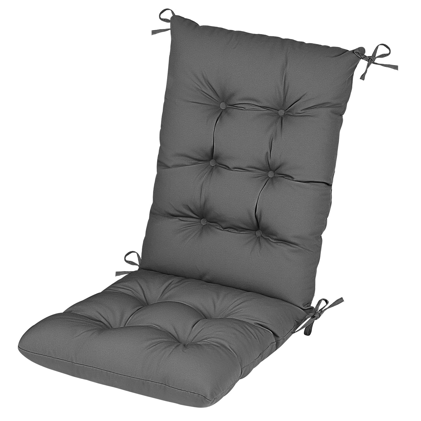 RIMEPATIO Outdoor High Back Chair Cushion 120x45cm, 8cm Thick Tufted Waterproof Rattan Seat Pad with Ties for Garden & Patio Dining Chairs, Loungers, Recliner, Grey — view 10