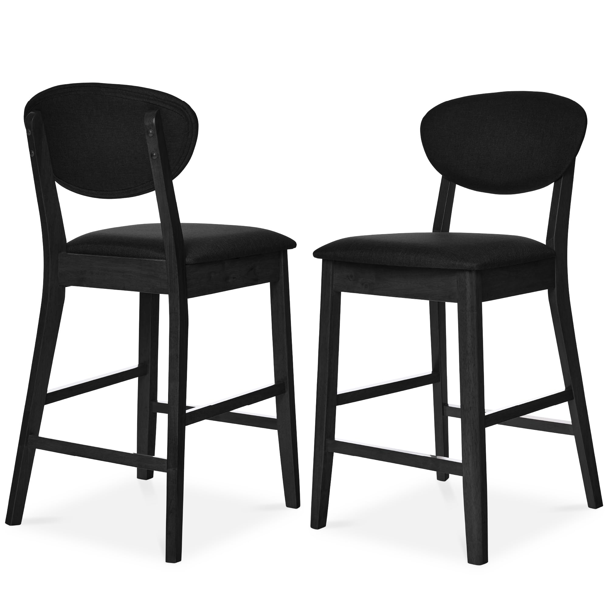 Best Choice Products Set of 2 Counter-Height Bar Stools, Mid-Century Modern, Armless Wood Stools W/Upholstered Seat Cushion & Backrest for Kitchen