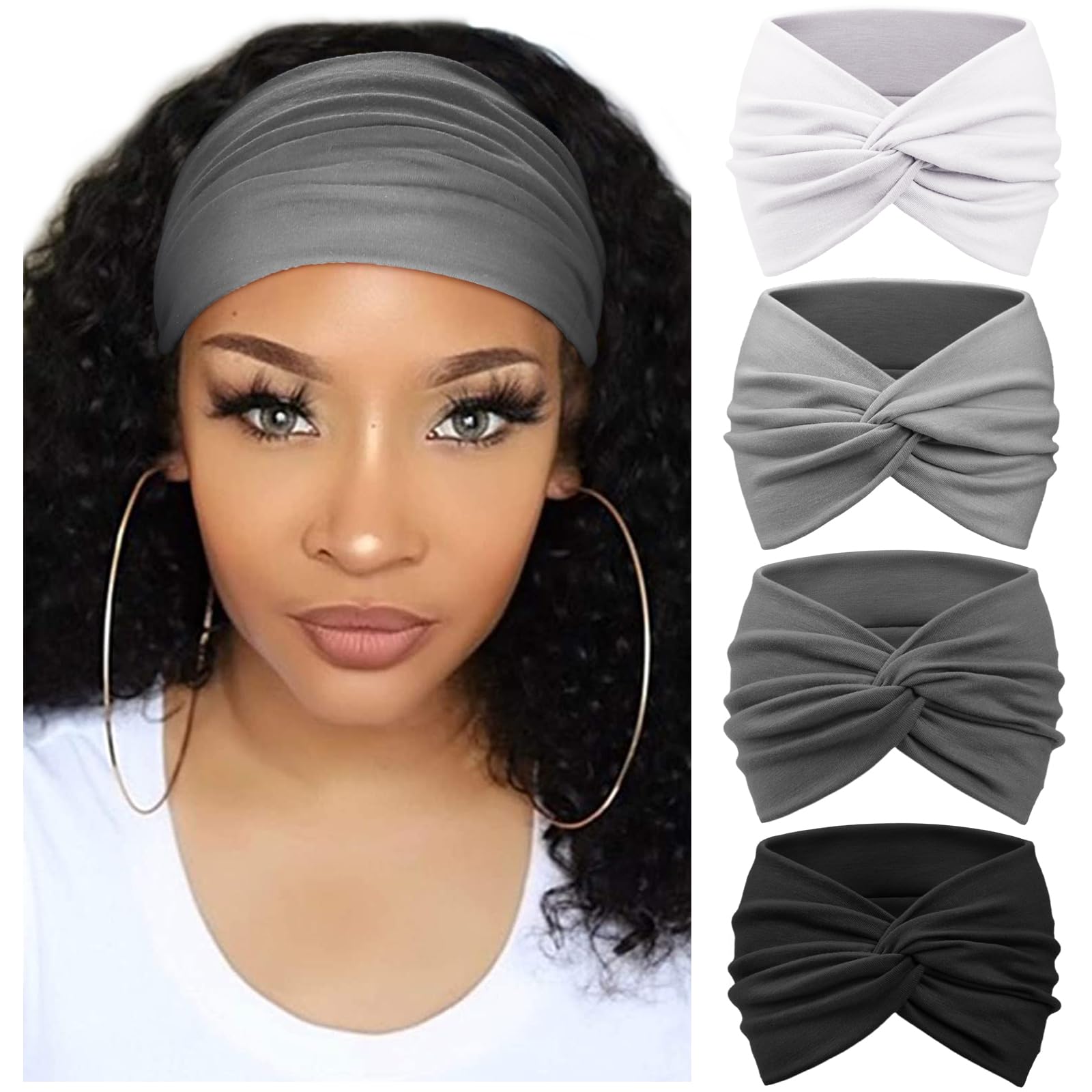 AQOKKA Extra Wide Headbands for Women Large Turban Headband Non Slip Boho Elastic Hairband Hair Twisted Knot Head Bands Accessories