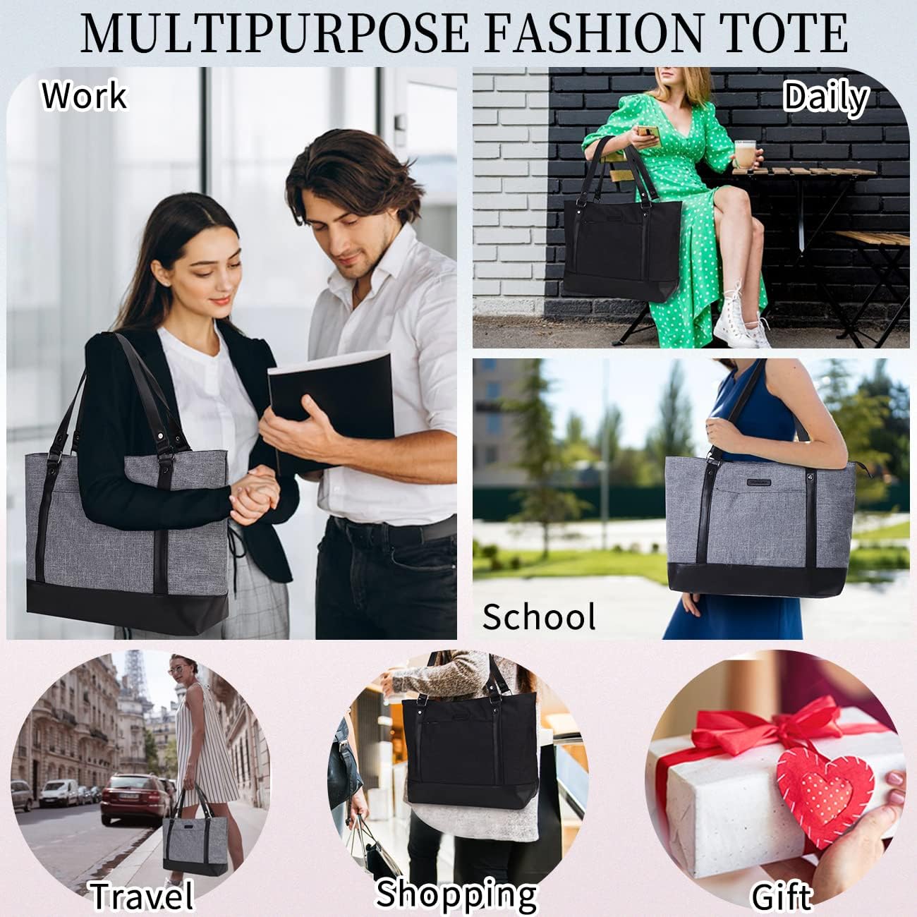 Laptop Tote Bag for Women, 15.6 Inch Computer Shoulder Bag Teacher Work Bag Travel Purse with Small Pouch VONXURY - Image 2