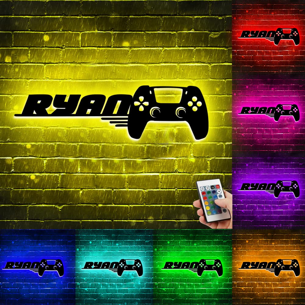 Personalizzato Gamer Metal Sign Wall Art Lamp Gioco LED Neon Sign Night Lights Nome personalizzato Home Decor Gamer Sign per Teen Boys Game Room Decor (Stile 12,5-9-5)