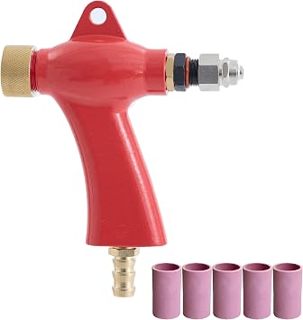 Red Sand Blaster Gun with 5 Ceramic Nozzles for Sandblast Cabinet, Ideal for Rust & Paint Removal, Compatible with Aluminum Oxide, Sand & Walnut Shell