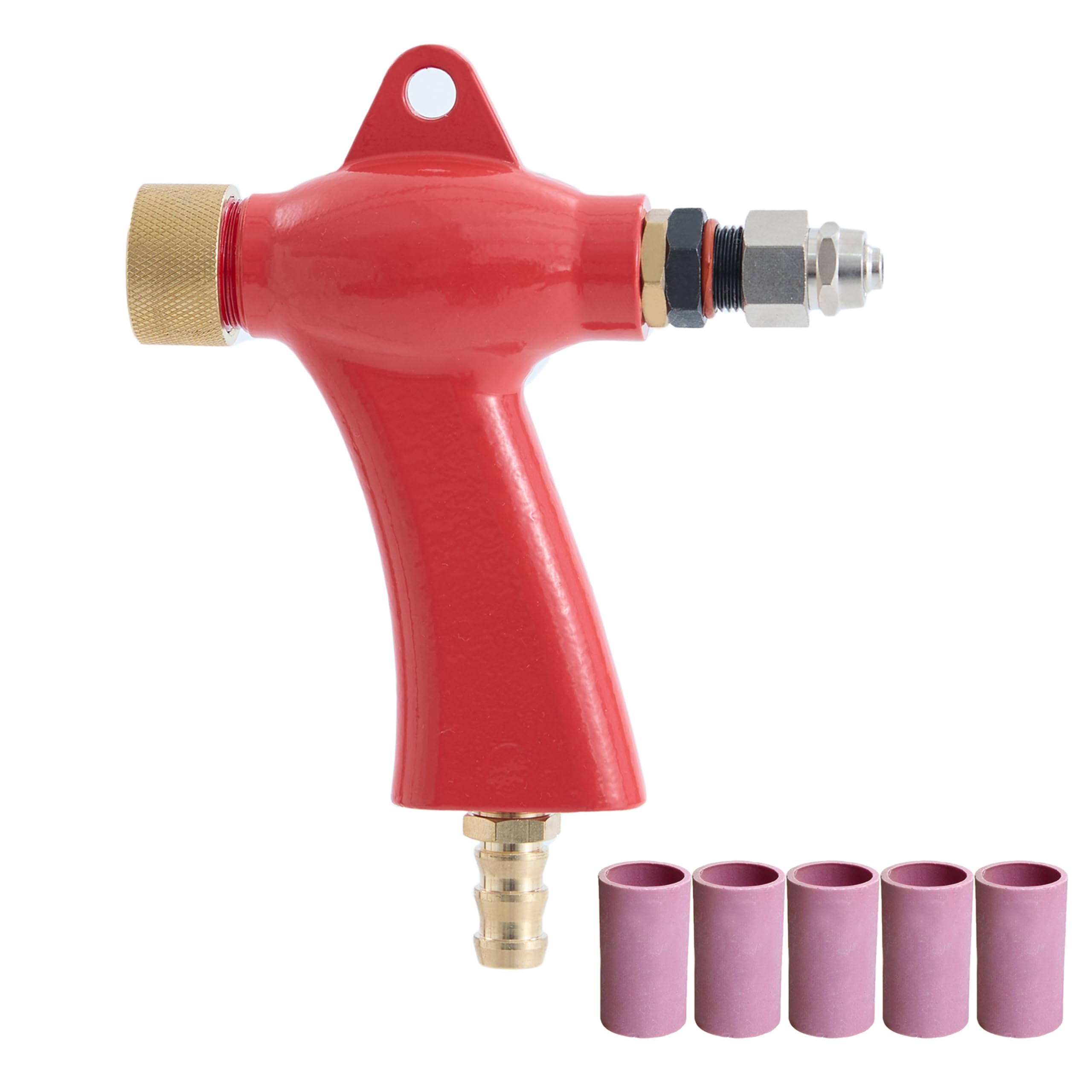Red Sand Blaster Gun with 5 Ceramic Nozzles for Sandblast Cabinet, Ideal for Rust &amp; Paint Removal, Compatible with Aluminum Oxide, Sand &amp; Walnut Shell