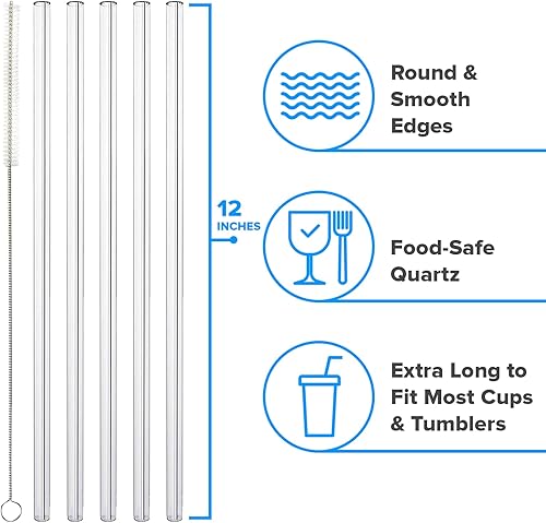 Miniatura 2 de PhoneSoap Last Straw - Pajitas reutilizables de 12 pulgadas de largo para bebidas frías y calientes, cuarzo transparente, aptas para lavavajillas,