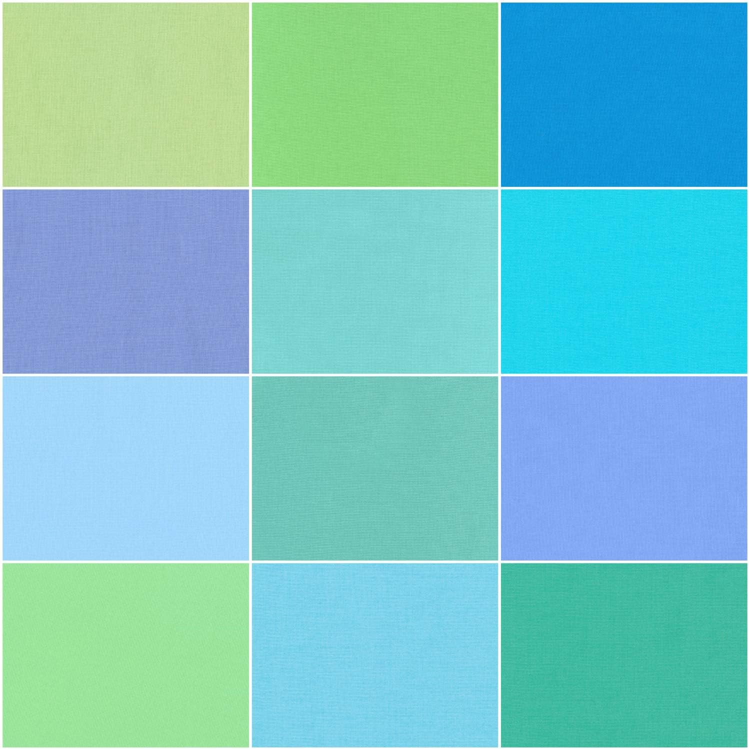 Kona Cotton Solids Mermaid Shores 12 Fat Quarters Robert Kaufman Fabrics FQ-1375-12