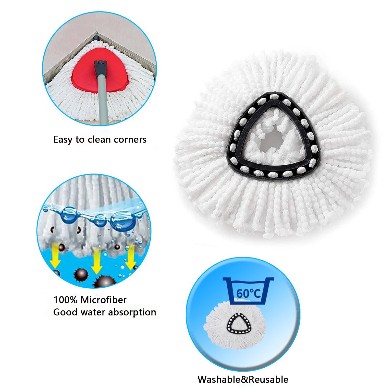Paquete de 2 cabezales de repuesto compatibles con fregona giratoria, recambios de fregona de microfibra, repuesto de cabezal de fregona EasyWing