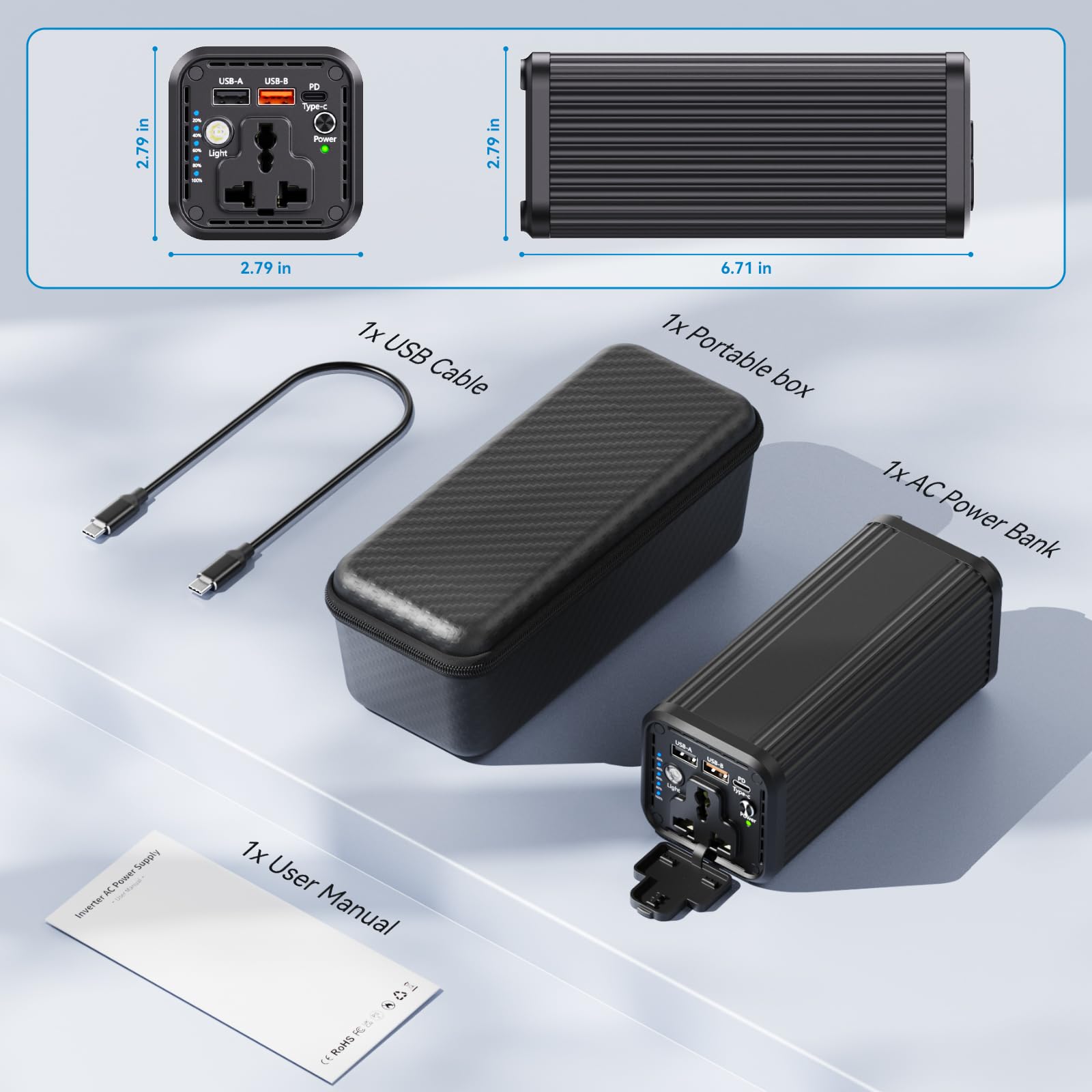 Power bank portatile per laptop, 27000 mAh 100 W AC, caricabatterie esterno PD 65 W a doppia via, ricarica rapida per MacBook Air, iPad, iPhone, Dash Cam, campeggio, viaggi, N22