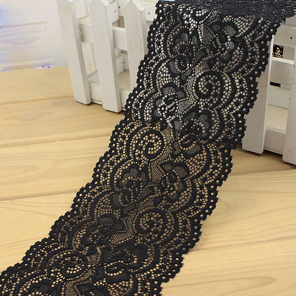 Lace Trim DIY Craft Light Delicate Ribbon Vintage Flora Pattern Scallop Edge 4 Inch Wide 5 Yards Black