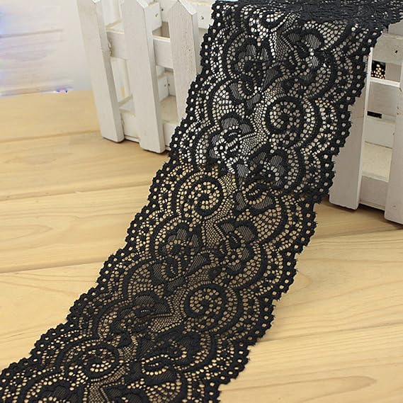 Lace Trim DIY Craft Light Delicate Ribbon Vintage Flora Pattern Scallop Edge 4 Inch Wide 5 Yards Black
