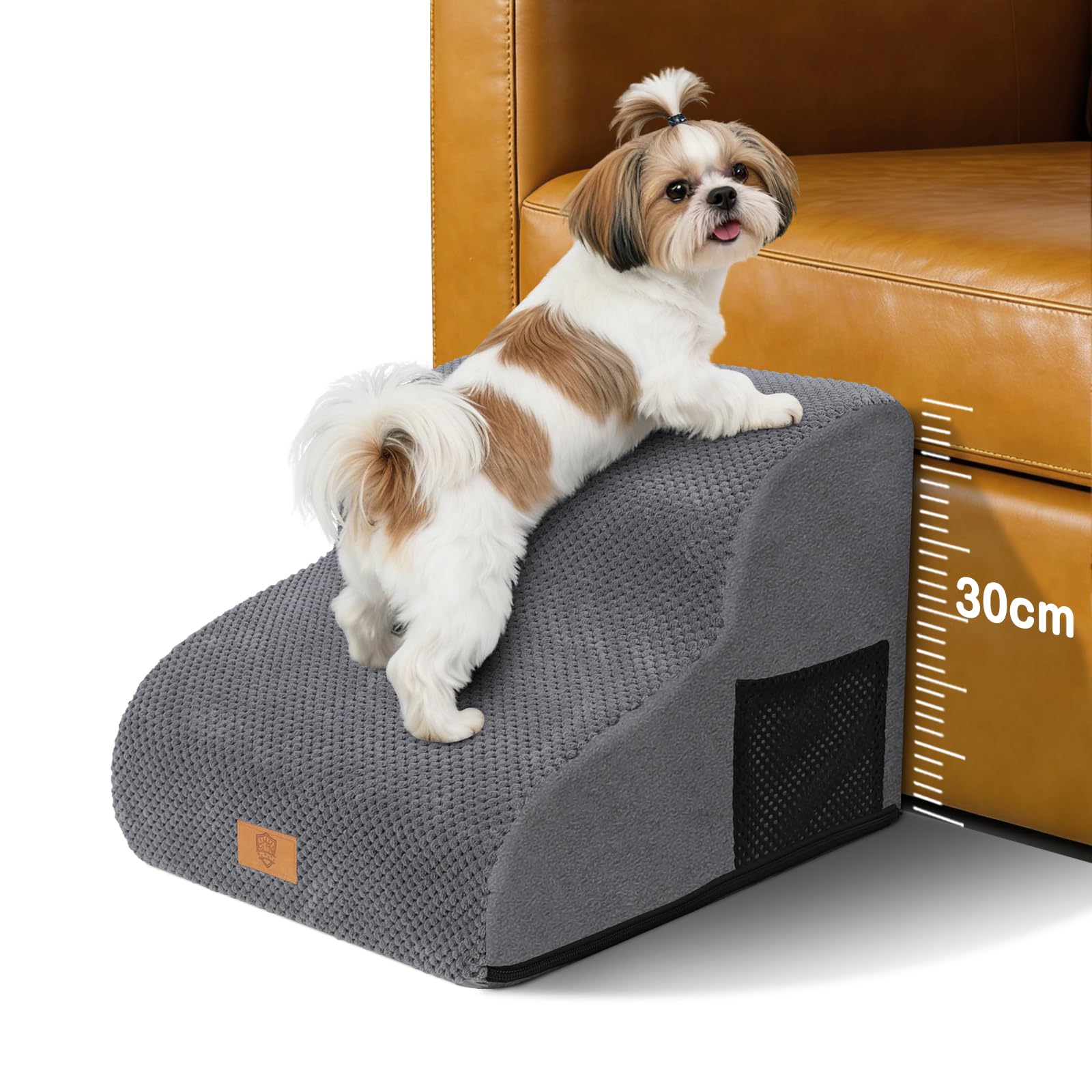 Zvonema Escalier pour Chiens et Chats 2 marches, Escalier pour Animaux en Mousse Haute Densité, Rampe pour Chien en Éponge avec Couvercle Amovible, Escaliers Antidérapants pour Animal Âgé