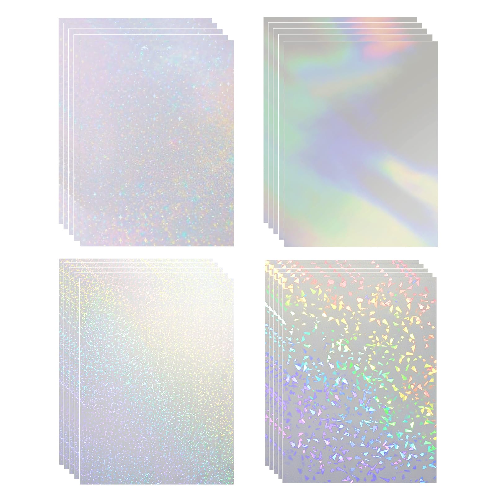 LURVOUS 20 Sheets A4 Holographic Self-Adhesive Laminate Film, Waterproof Scratch-Resistant Transparent Overlay Vinyl for DIY Crafts, Cold Lamination for Craft Cutting Machines, 4 Styles (Transparent)