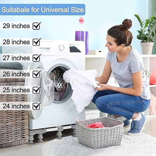 Miniatura 5 de Mini soporte para nevera, pedestal de lavandería de 29 pulgadas de ajuste universal, soporte ajustable para lavadora y secadora con 16 pies fuertes,