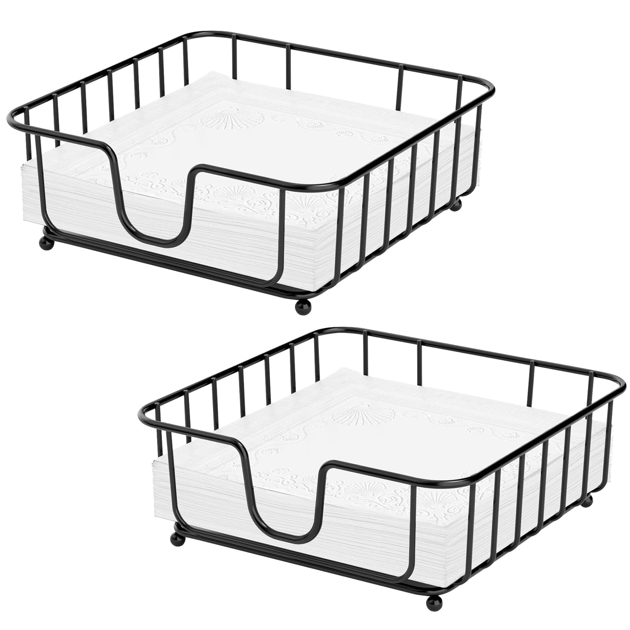 Servilletero para mesa, servilletero negro para cocina y mesa de comedor, moderno soporte de metal limpio, 6.9 x 6.9 x 2.2 pulgadas, tamaño interior, paquete de 2