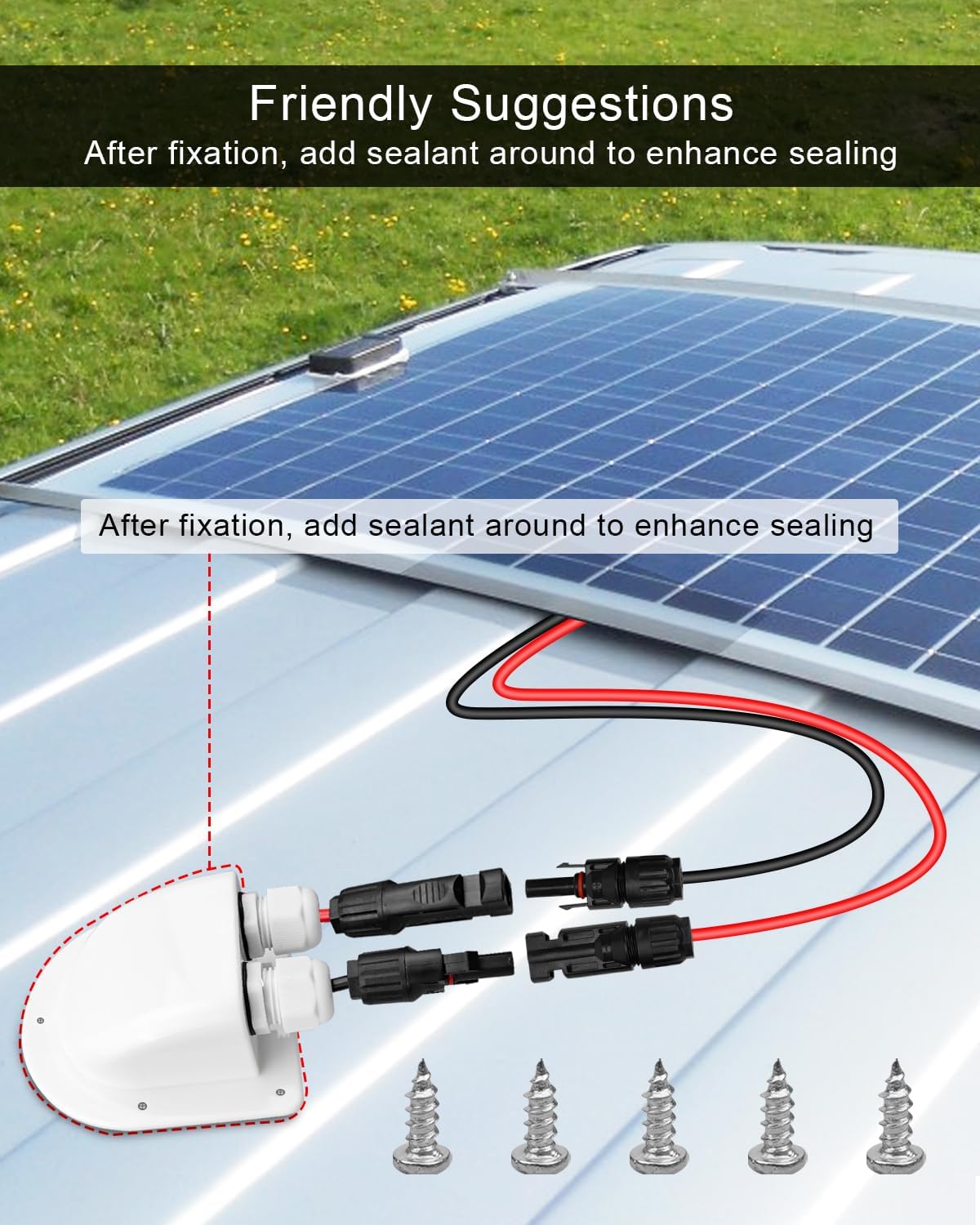 Wasserdichtes Solarkabelverschraubungsgehäuse, Solar-Abzweigdose durch Wohnmobildach, Solareingangsgehäuse mit 3 m 10 AWG Solar-Verlängerungskabel, Anschluss an Wohnmobil, Boot, Van, Camper