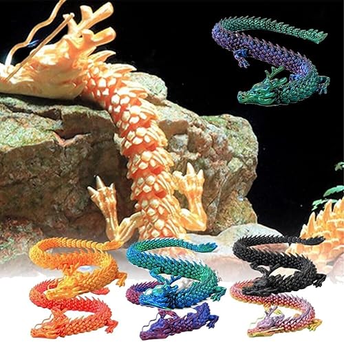 Miniatura 2 de TEAMWILL Dragón impreso en 3D, dragón articulado completo, figura coleccionable de plástico flexible impresa en 3D (Arco iris45cm)