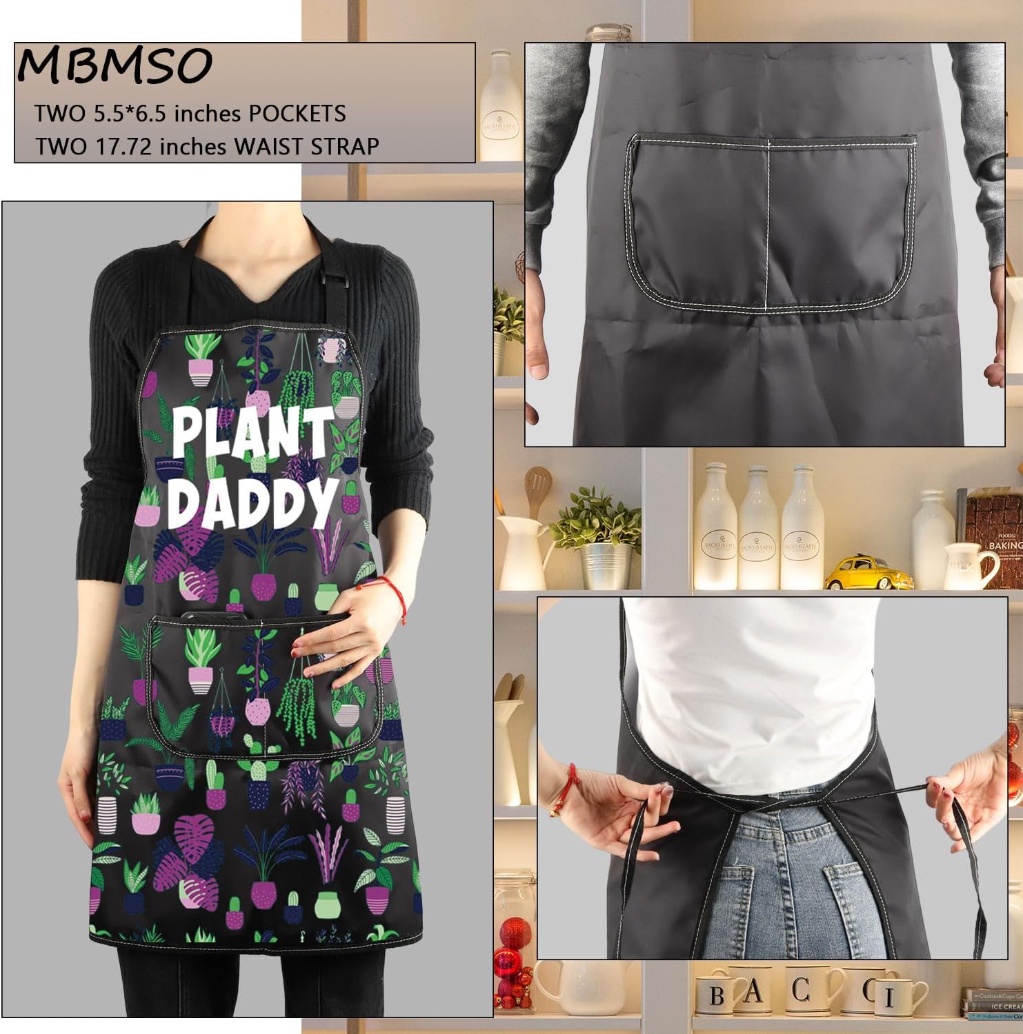 MBMSO Plant Daddy Apron Plant Dad Gifts Landscaping Aprons for Men Plant Apron with Pockets Gardening Gifts for Dad Gardener image 3