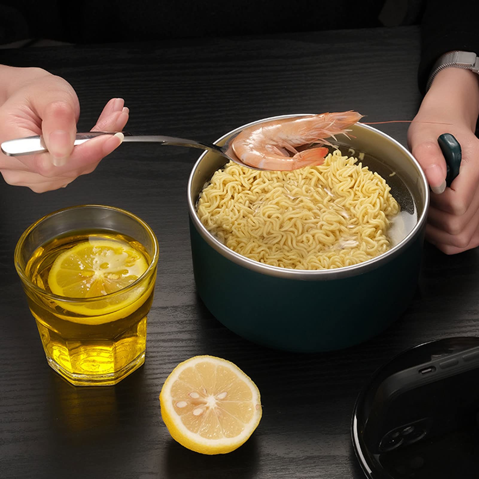 Ciotola Isolata In Acciaio Inossidabile 304 Con Coperchi Design Del Supporto Tazza Per Ramen Con Isolamento Termico A Doppio Strato Cavo Per Cucina Verde Nerastro