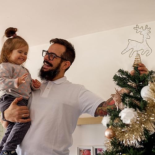 Miniatura 5 de Juegoal Decoración para árbol de Navidad con reno iluminado, adornos de metal con purpurina para árbol de árbol de Navidad con 30 luces LED blancas