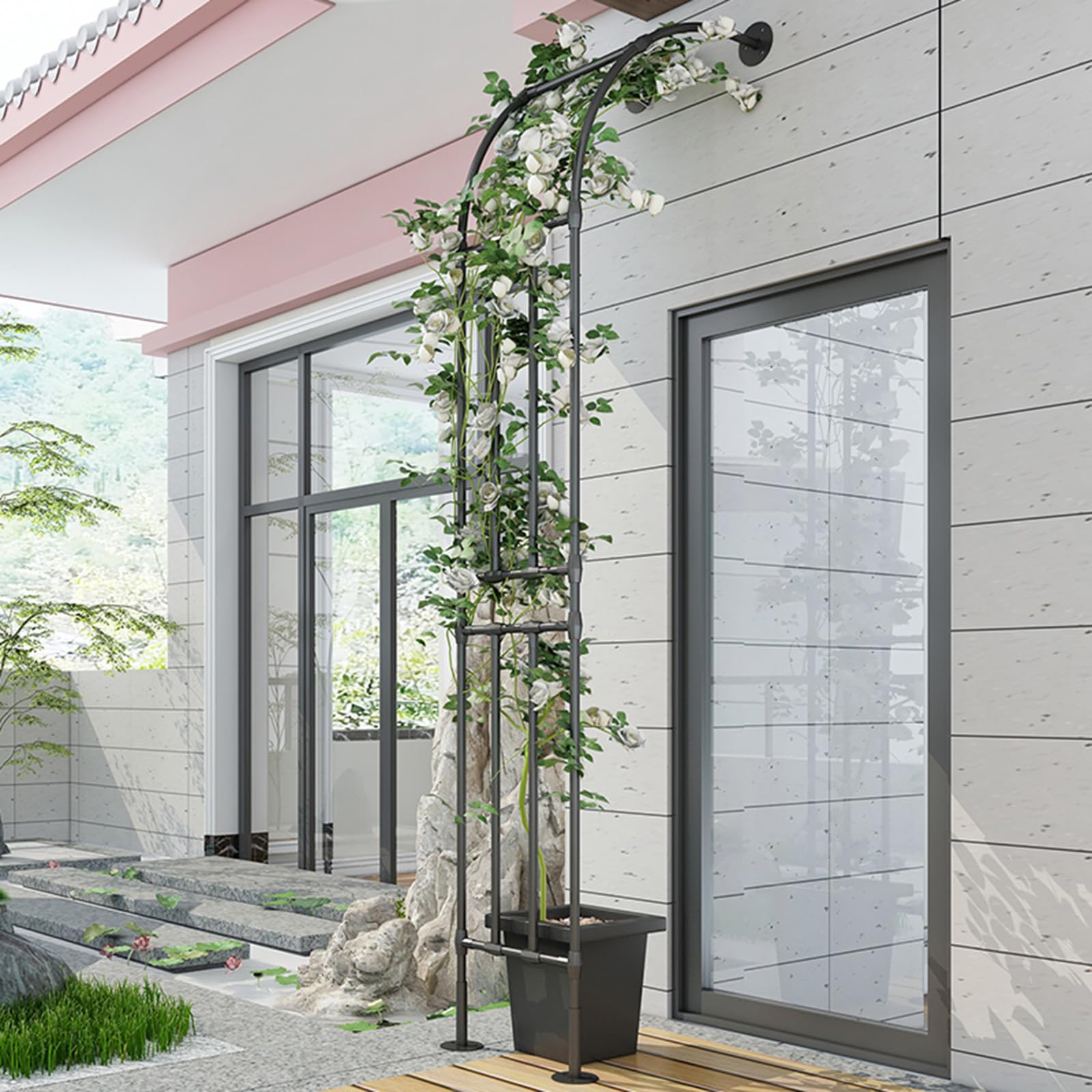 Demi-Arche de Jardin Support pour Plantes Grimpantes Arche à rosiers en métal Arche de tonnelle de Jardin Robuste Arceau à Rosiers Arche Jardin pour d'intérieur et d'extérieur