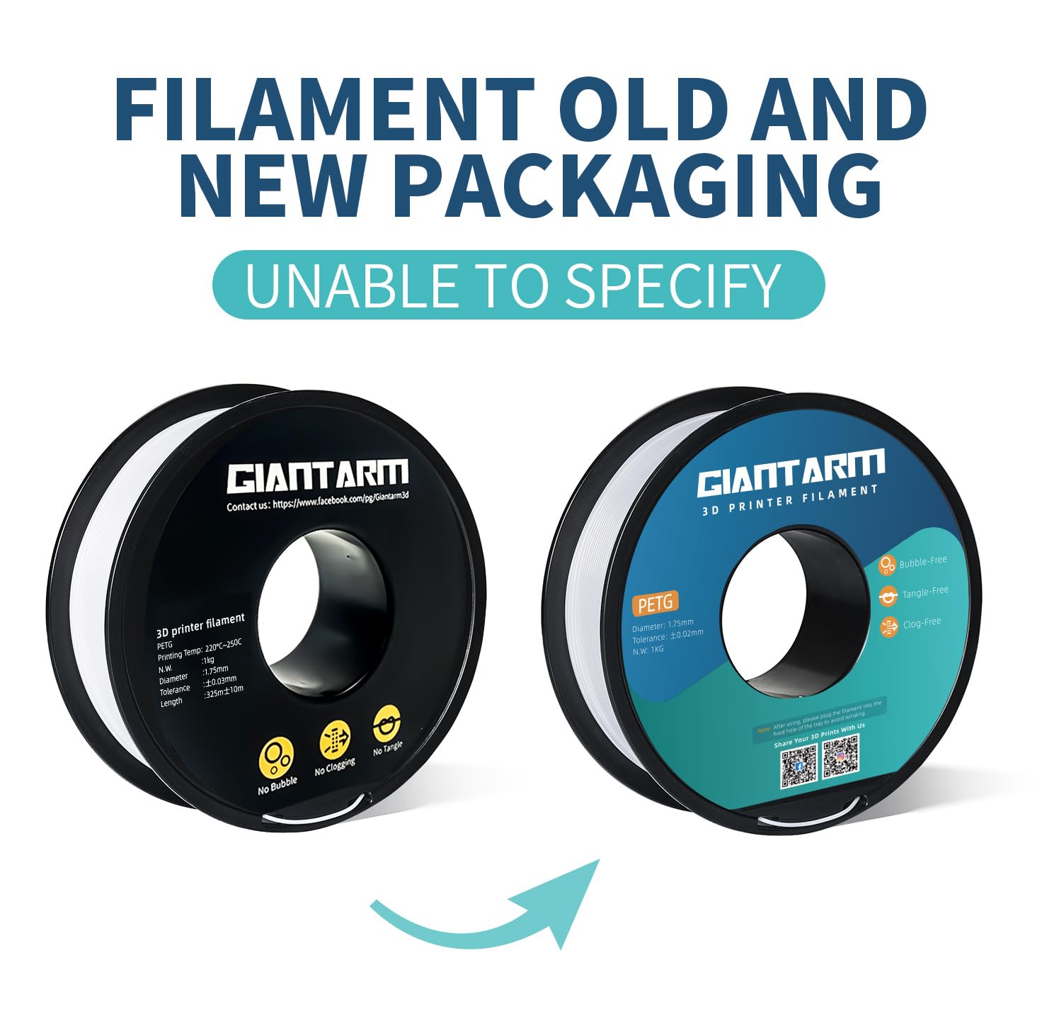 PETG Filament per Stampante 3D, GIANTARM PETG Filament 1,75mm, Dimensional Accuracy +/- 0,2mm 1kg, Bianco