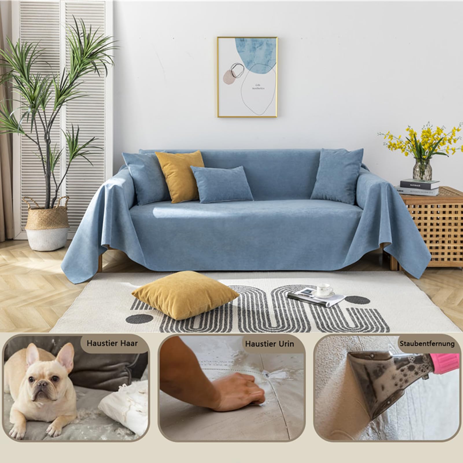 Copridivano impermeabile per divano da 3 e 4 posti, antiscivolo, in ciniglia, protezione versatile per tutte le stagioni, 180 x 360 cm, ideale per proprietari di casa e animali domestici