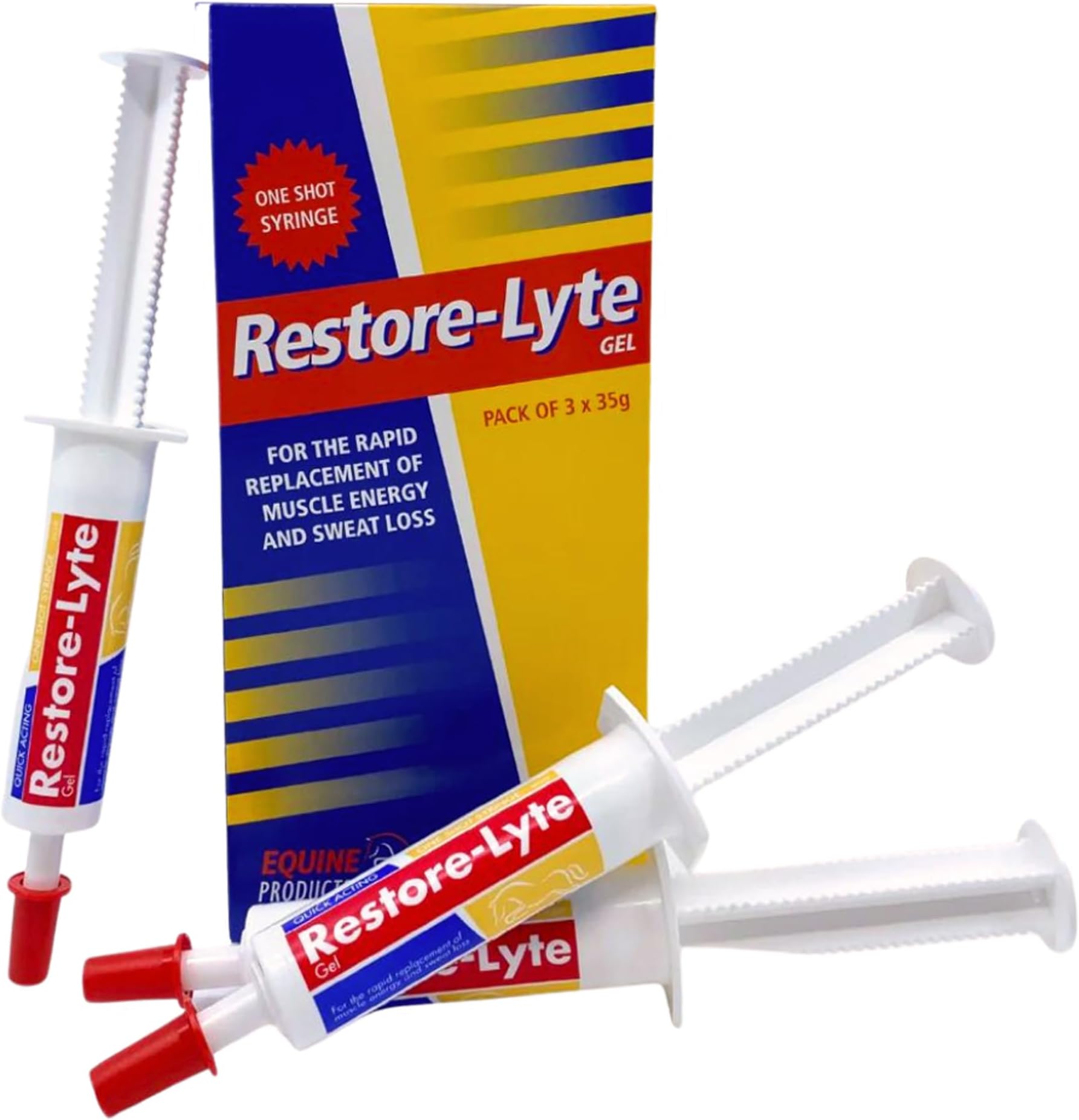 EQUINE PRODUCTS RESTORE-LYTE GEL 3 x 35g syringe. For The Rapid Replacement Of Muscle Energy And Sweat Loss