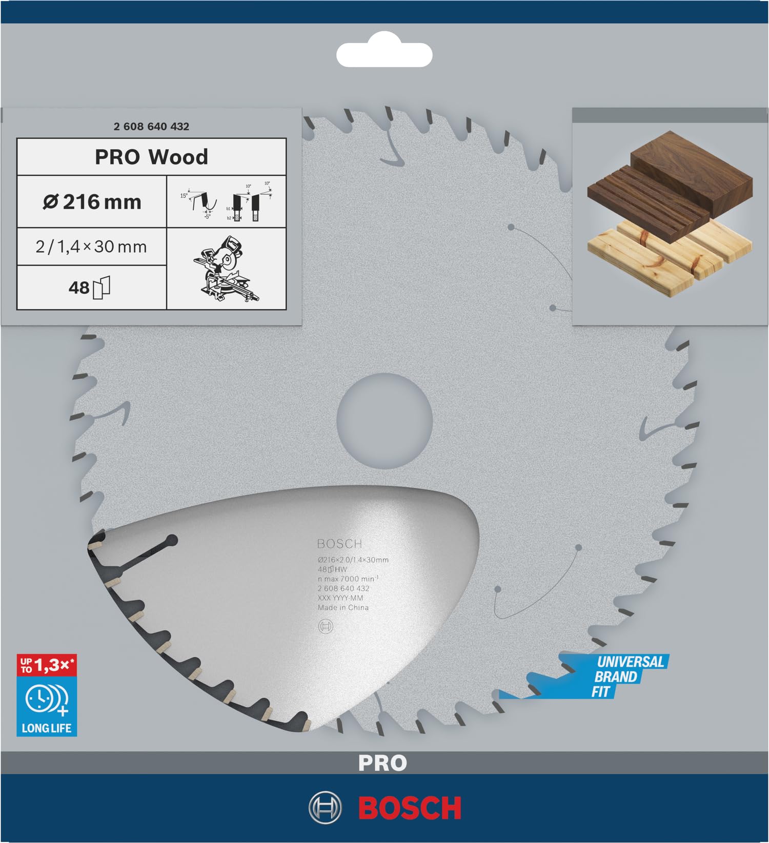 Bosch 1x Lame de scie circulaire PRO Wood pour scies à onglets filaires (pour Bois résineux, Bois dur, Ø mm, Professional Accessoire Scie circulaire à onglets)