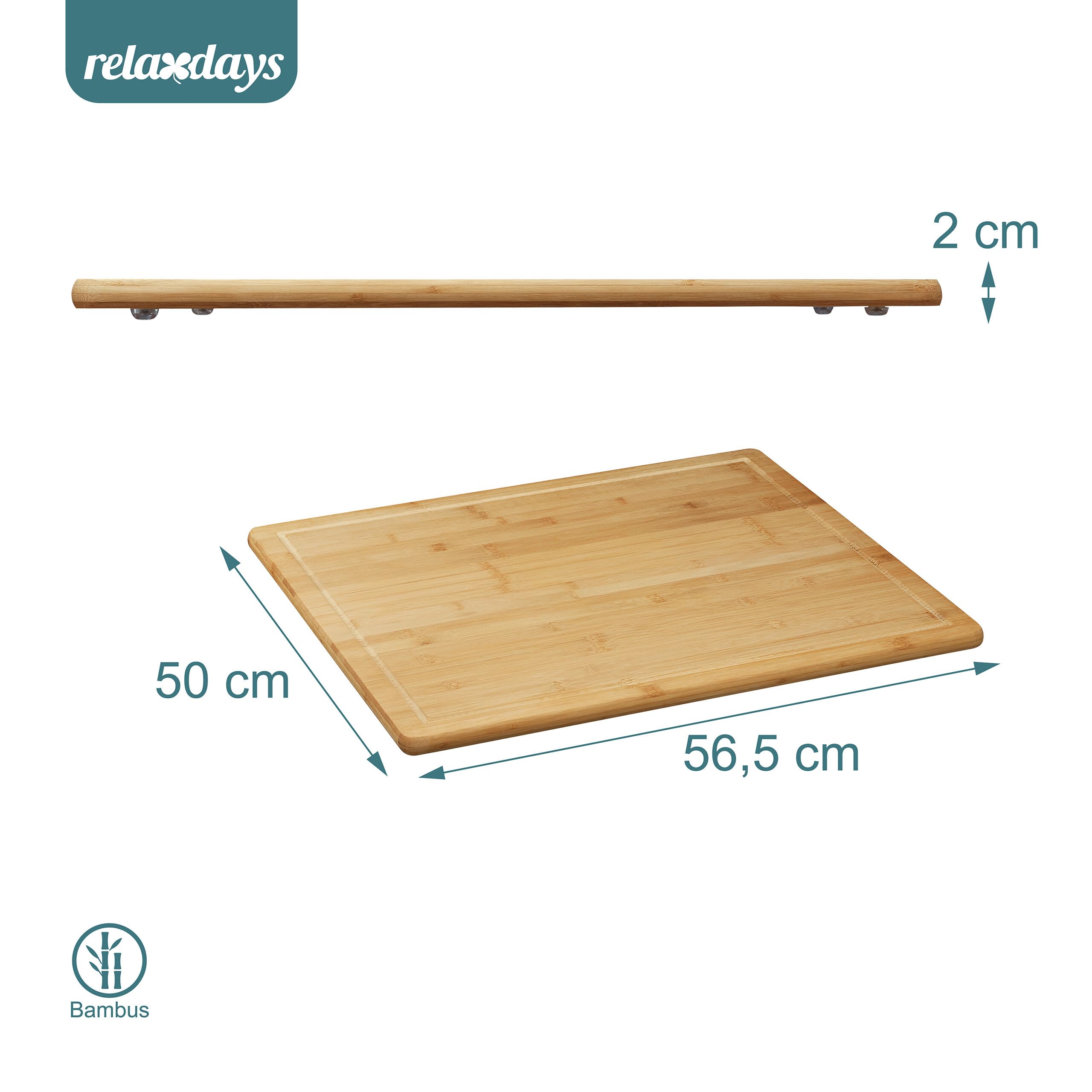 Relaxdays Schneidebrett Bambus, antibakteriell, Saftrille, Küchenbrett oder Herdabdeckung, HBT: 2 x 56,5 x 50 cm, Natur