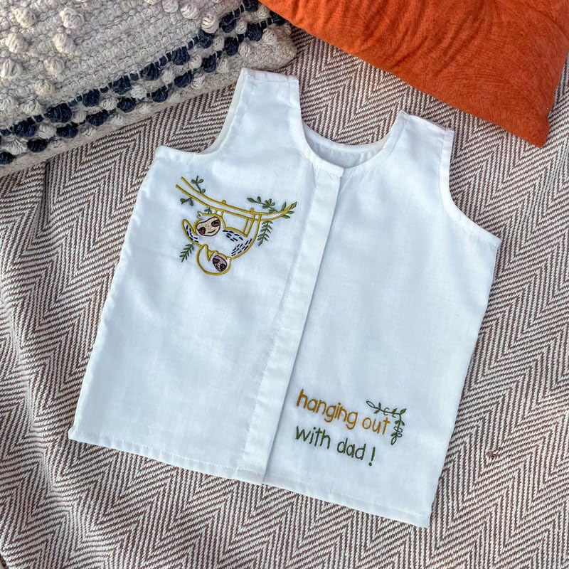 BHAAKUR Set of Five Organic Cotton Jhablas in Snap Buttons |Unisex| Soft Mulmul Jabla | Breathable and relaxed fits| Double Layered | Artisan-Made Embroideries| White | 2-3 Year 3