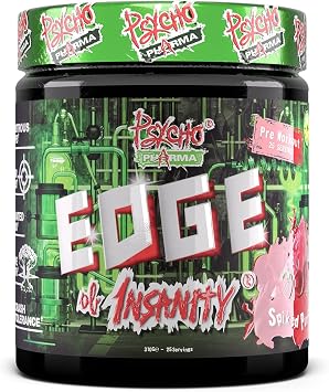 #1 Strongest PWO Psycho Pharma Edge of Insanity - Most Intense Pre Workout Powder for, Focus, Power & Energy. Premium researched Formula and Ingredients - 297.5g Spike Punch