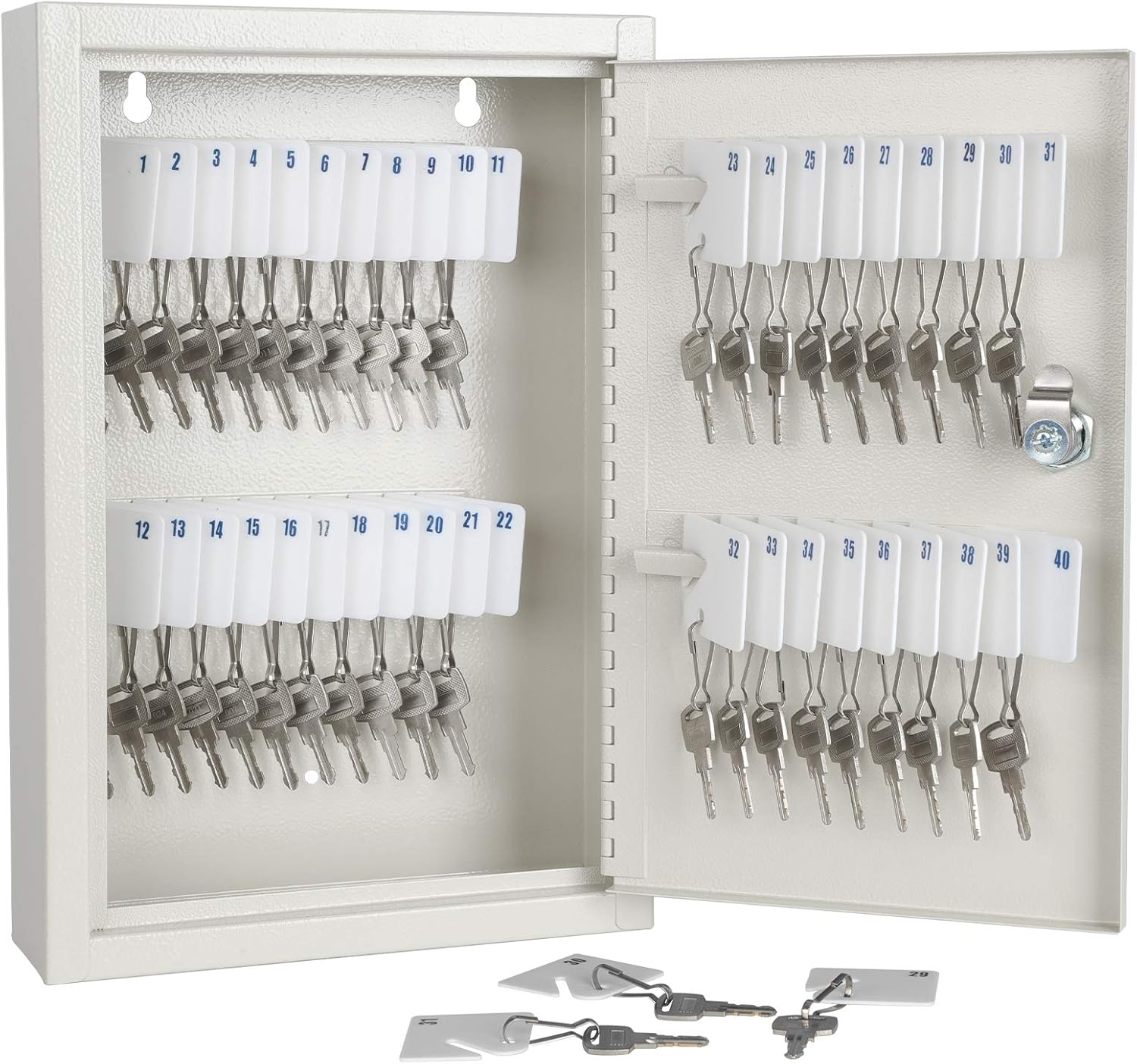 KYODOLED Key Storage Lock Box with Key,Locking Key Cabinet,Key Management Wall Mount with Key Lock,40 Key Hooks & Tags Key Labels,White