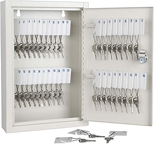 KYODOLED Key Storage Lock Box with Key,Locking Key Cabinet,Key Management Wall Mount with Key Lock,40 Key Hooks & Tags Key Labels,White