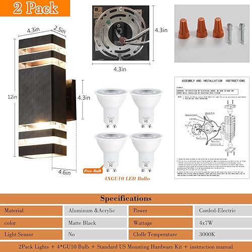 Miniatura 5 de Luminaria para exteriores, moderna lámpara de pared para exteriores, aplique de pared exterior negro, luces impermeables para porche exterior para