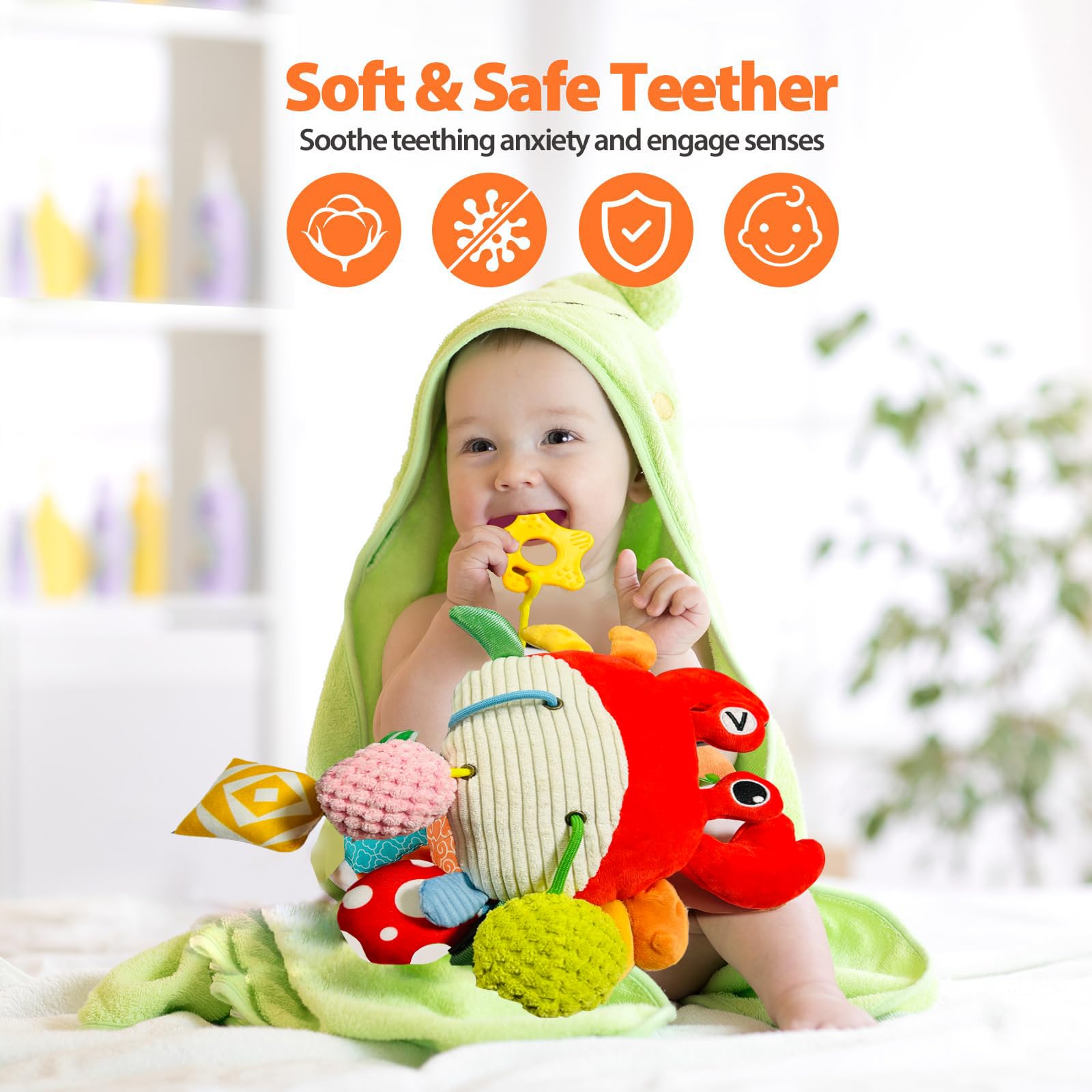 Felly - Jouet Suspendu Pour Poussette Et Parc - Peluche Sensorielle Avec Hochet Et Anneau De Dentition - Pour Bébés 0-12 Mois