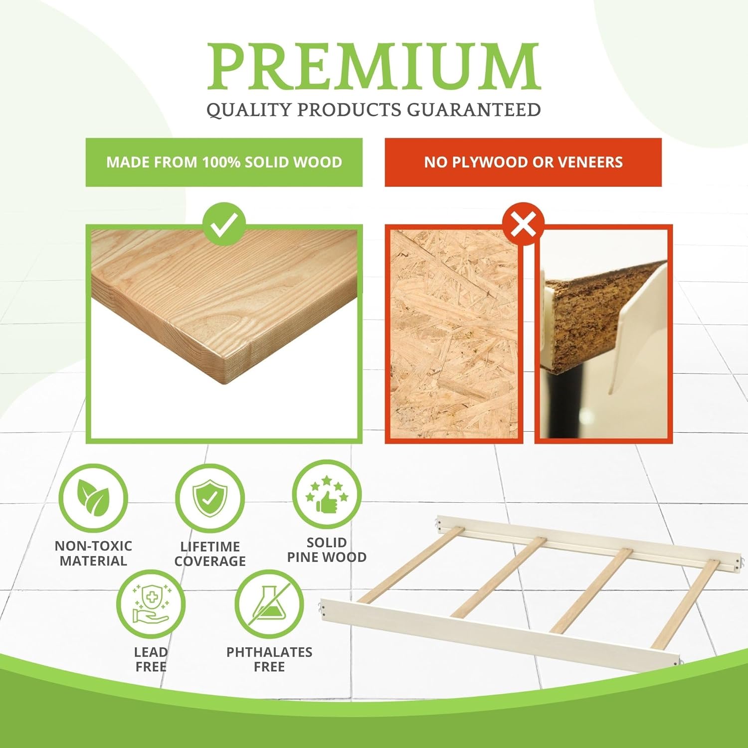 Full-Size Conversion Kit Bed Rails for Evolur Cribs - Solid Wood Crib Convertible Kit to Kids Bed - Transitional Style Rails & Easy-to-Install Child Essentials for Safety (Ivory Lace/Fair White)
