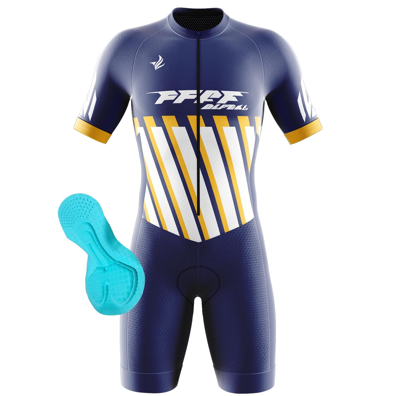 2025 Herren Fahrrad-Skinsuit Triathlon Anzug Herren Herren Radsportanzug gepolstert einteilig Trisuit Bike Top Short Trisuit Einteiler (Q6,L)