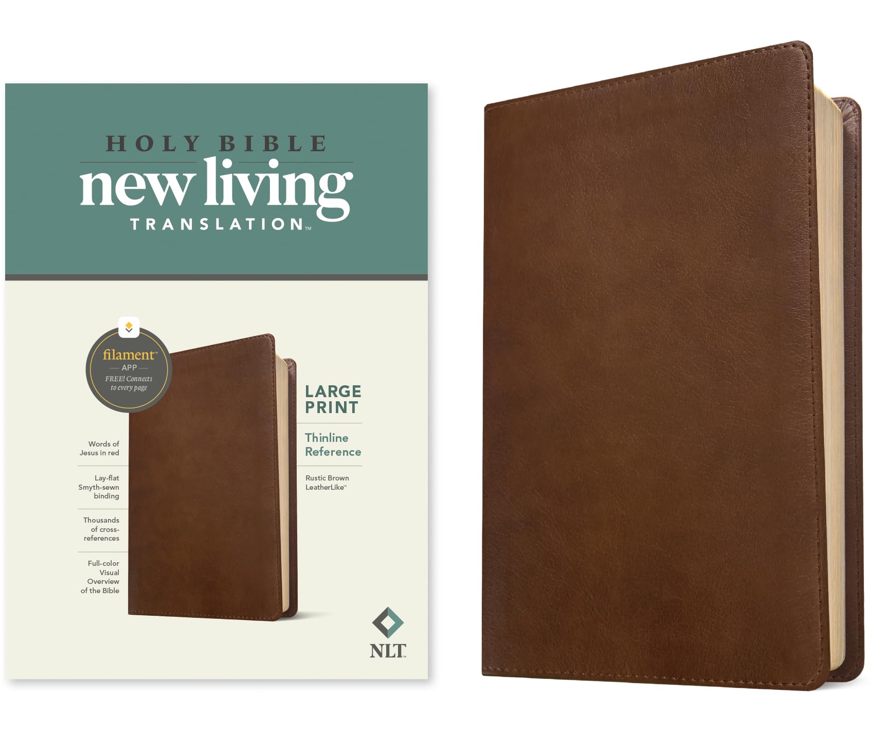 NLT Large Print Thinline Reference Bible, Filament Enabled (LeatherLike, Rustic Brown, Red Letter): Includes Free Access to the Filament Bible App ... Notes, Devotionals, Worship Music, and Video