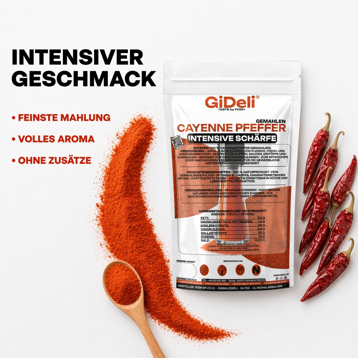 GiDeli Cayenne Pfeffer 2 x 5kg - Fein Gemahlenes Chilipulver für Fleisch, Fisch, Suppen und Soßen - Mexikanische und asiatische Küche - Scharf Intensiver Geschmack - 100% Naturprodukt