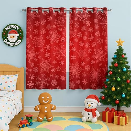 Miniatura 36 de Cortinas opacas de Navidad para niñas y niños, decoración del hogar, decoración navideña, árbol de acebo, estrella, Navidad, ojales, cortinas con