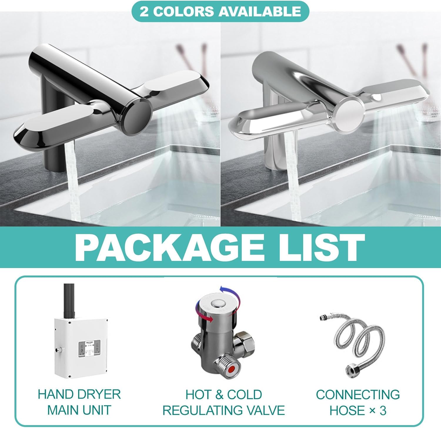 Automatic Sensing Faucets with Temperature Control Hand Dryer,with Hot/Cold Regulating Valve & Connecting Hose,Effectively Save Space in Bathroom/Laundry Room,for Under-Counter Basin,Grey