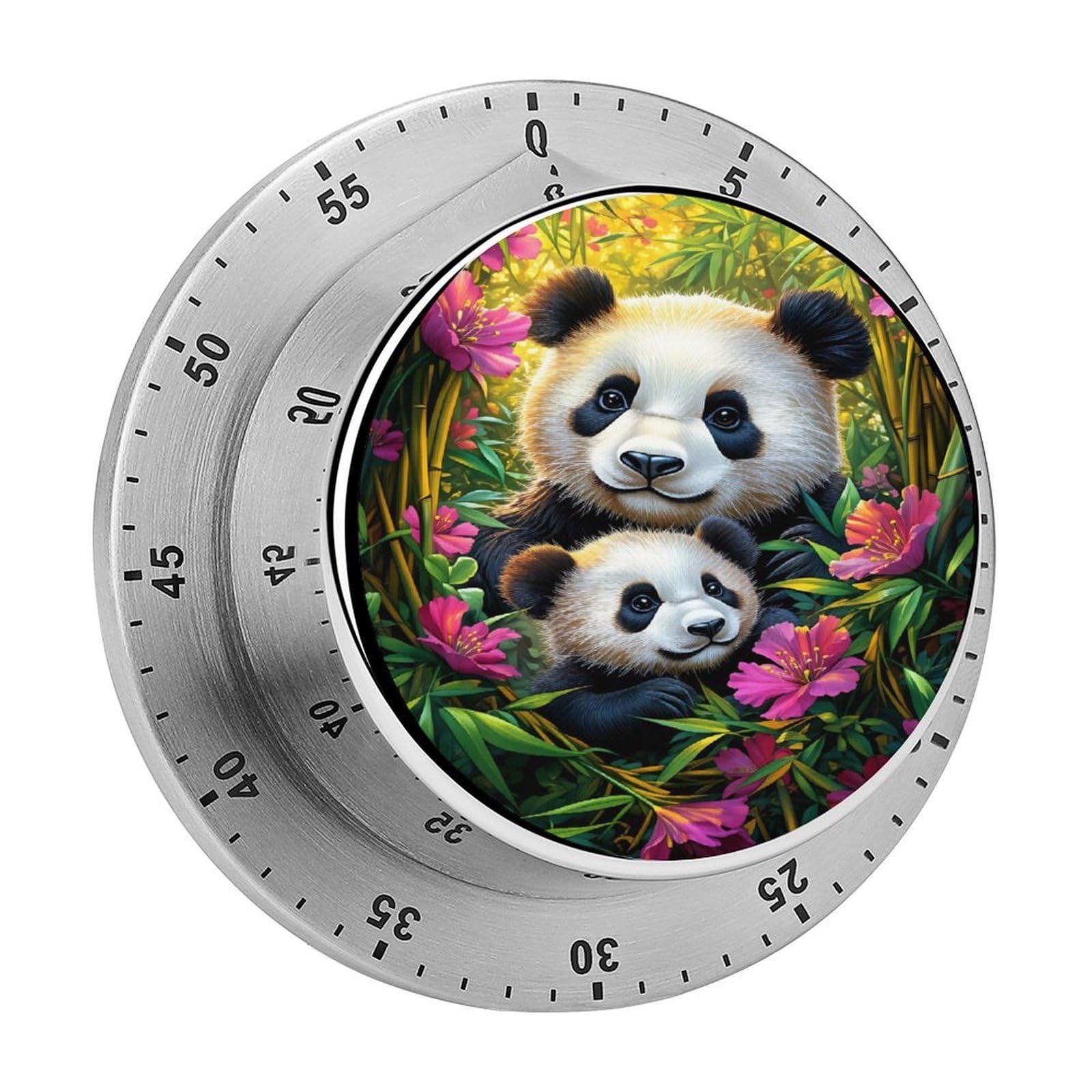 Panda Mom Baby Bamboo Art 60 Minute Wind Up Timer,Visual Mechanical Magnetic Timer with Loud Alarm for Kitchen
