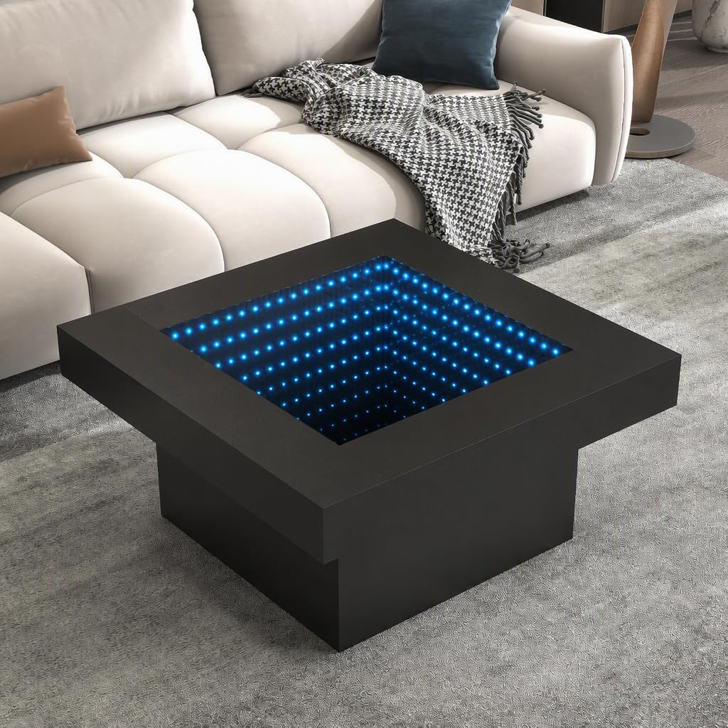 FKWin Black Coffee Table - Endless Depth Morden Square Coffee Table with... photo 1