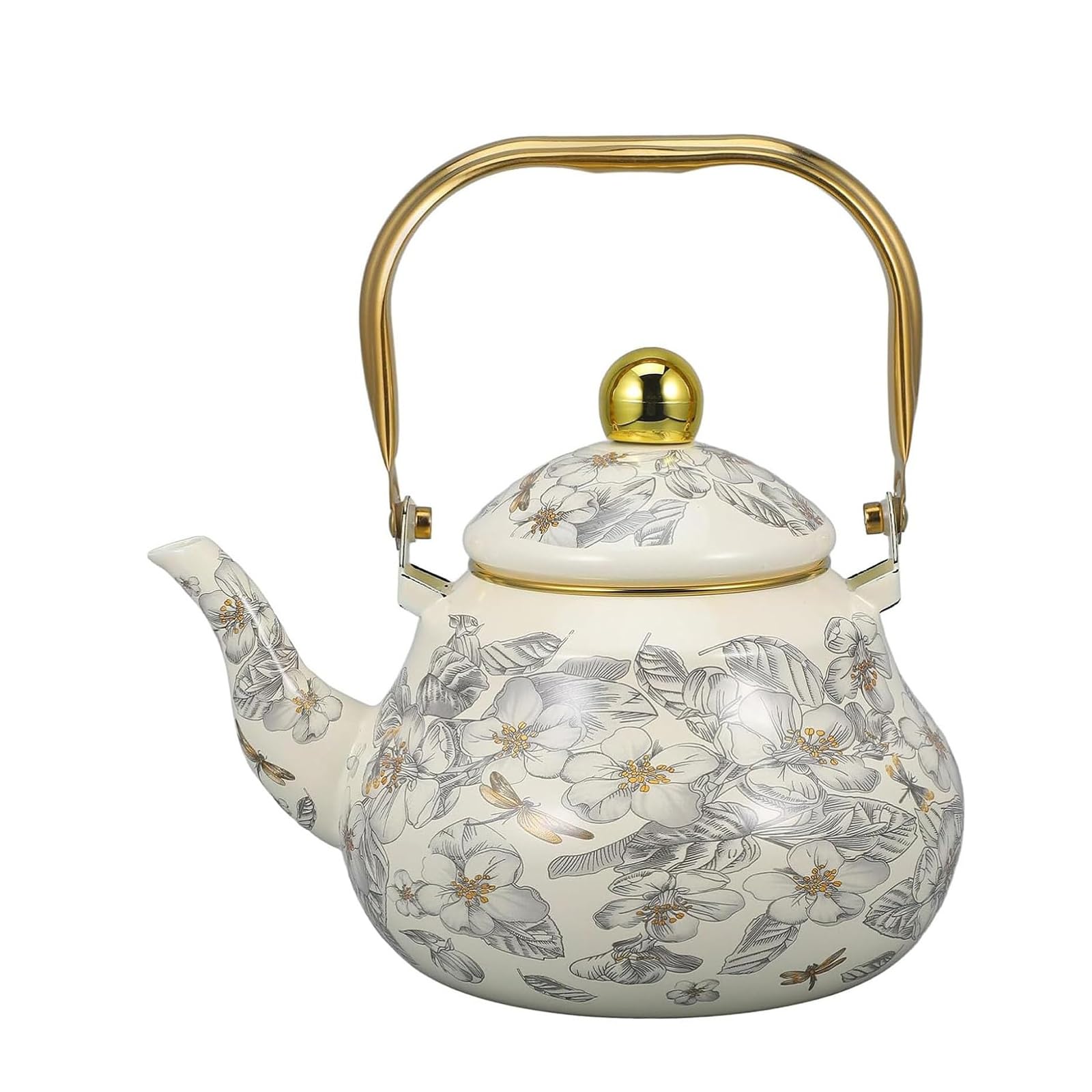 Théière en émail vintage de 2,5 L avec passoire pour toutes tables de cuisson