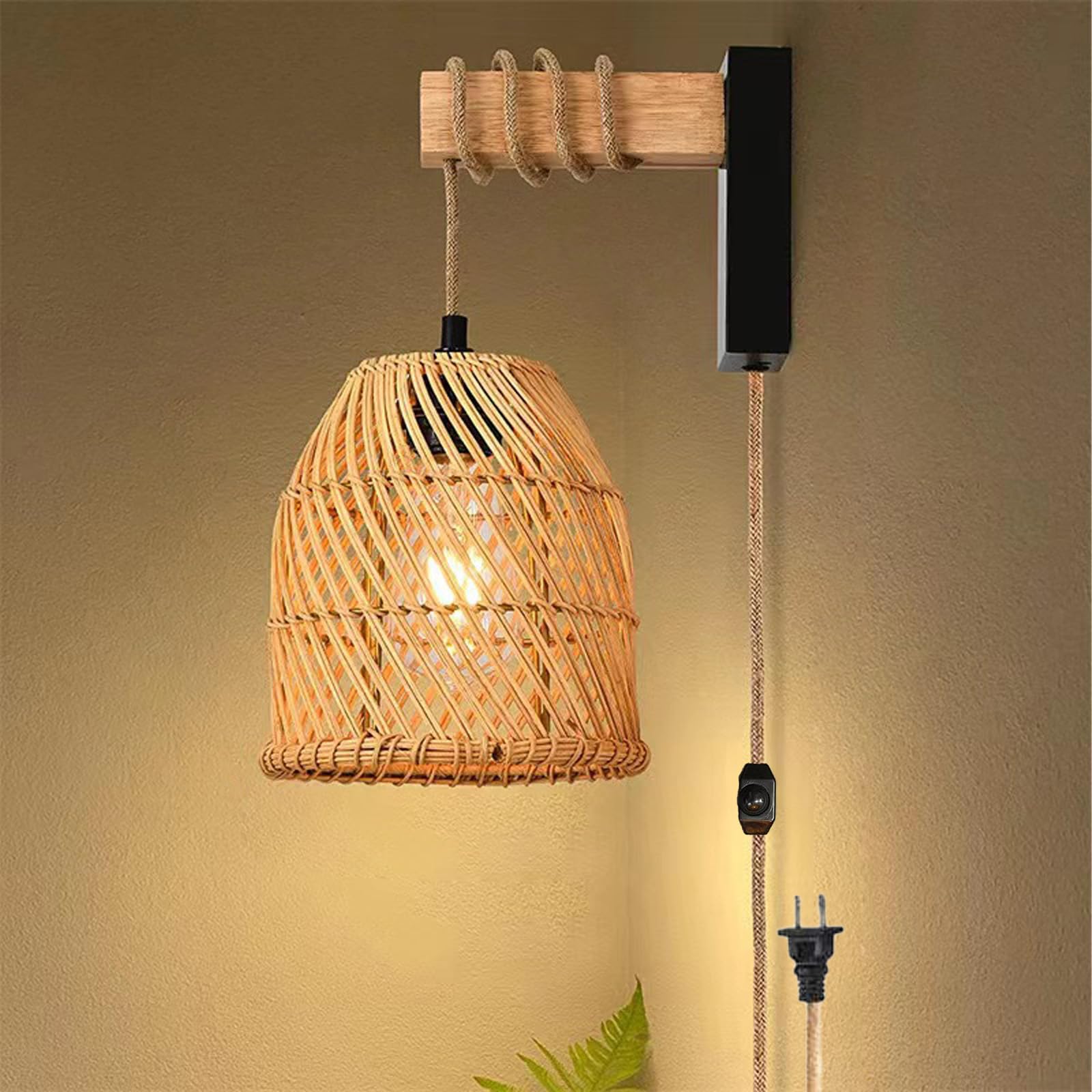 E27 lampa ścienna z przełącznikiem i wtyczką, oświetlenie ścienne, kabel, vintage, przemysłowa, lampka nocna, drewniana lampa ścienna do sypialni, salonu, korytarza, jadalni (bez żarówki) (C)