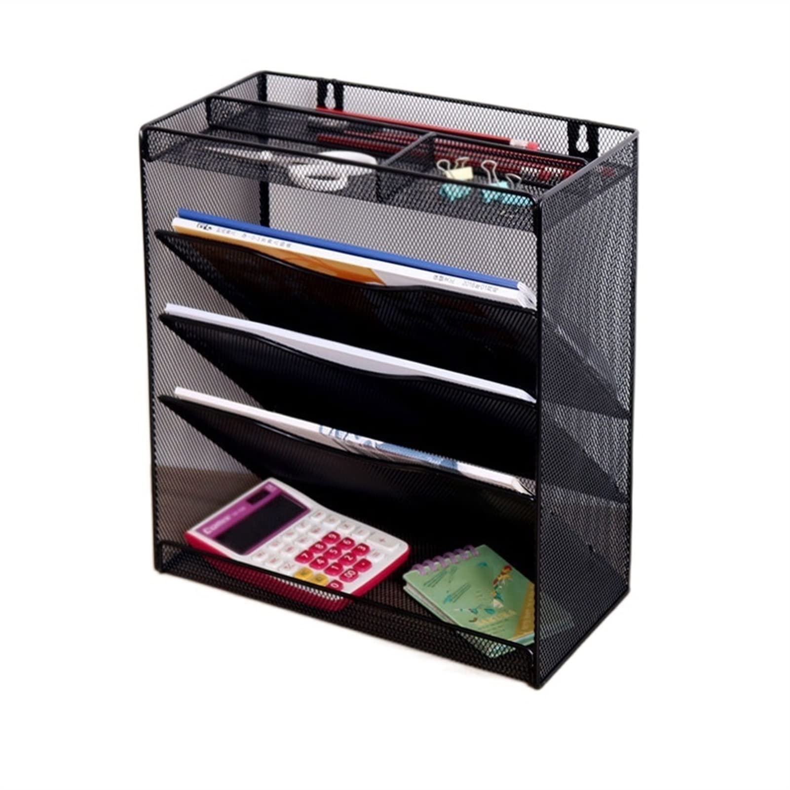 Portariviste da scrivania A4 Multilayer File Rack in ferro Rivista Book Cancelleria Informazioni Cancelleria Stoccaggio Scaffale Cornice Metallo Parete Mount Organizer, Nero / Argento Porta raccoglito