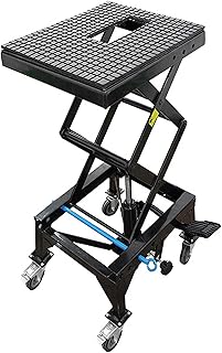 Ultra-Stabile Hydraulic Motorcycle Scissor Jack Lift Table with Foot Pad Lift Function - Raises Bikes from 13.58" to 34.25"